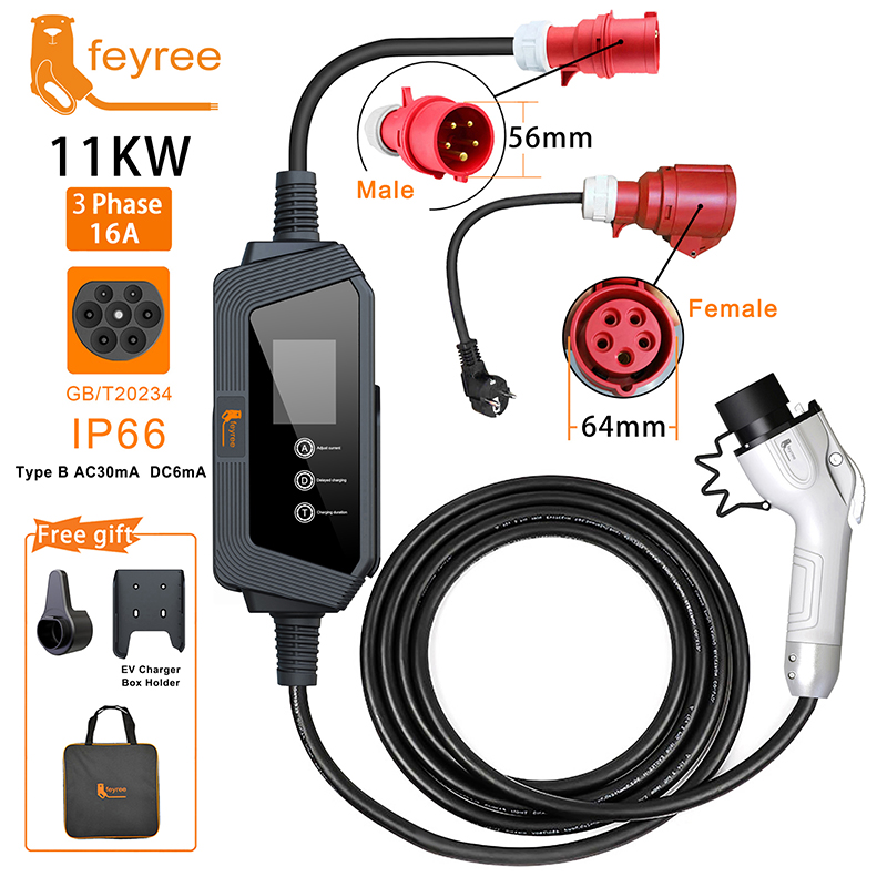 Feyree GB T 11KW EV Portable Charger GBT Socket 16A 3Phase EVSE