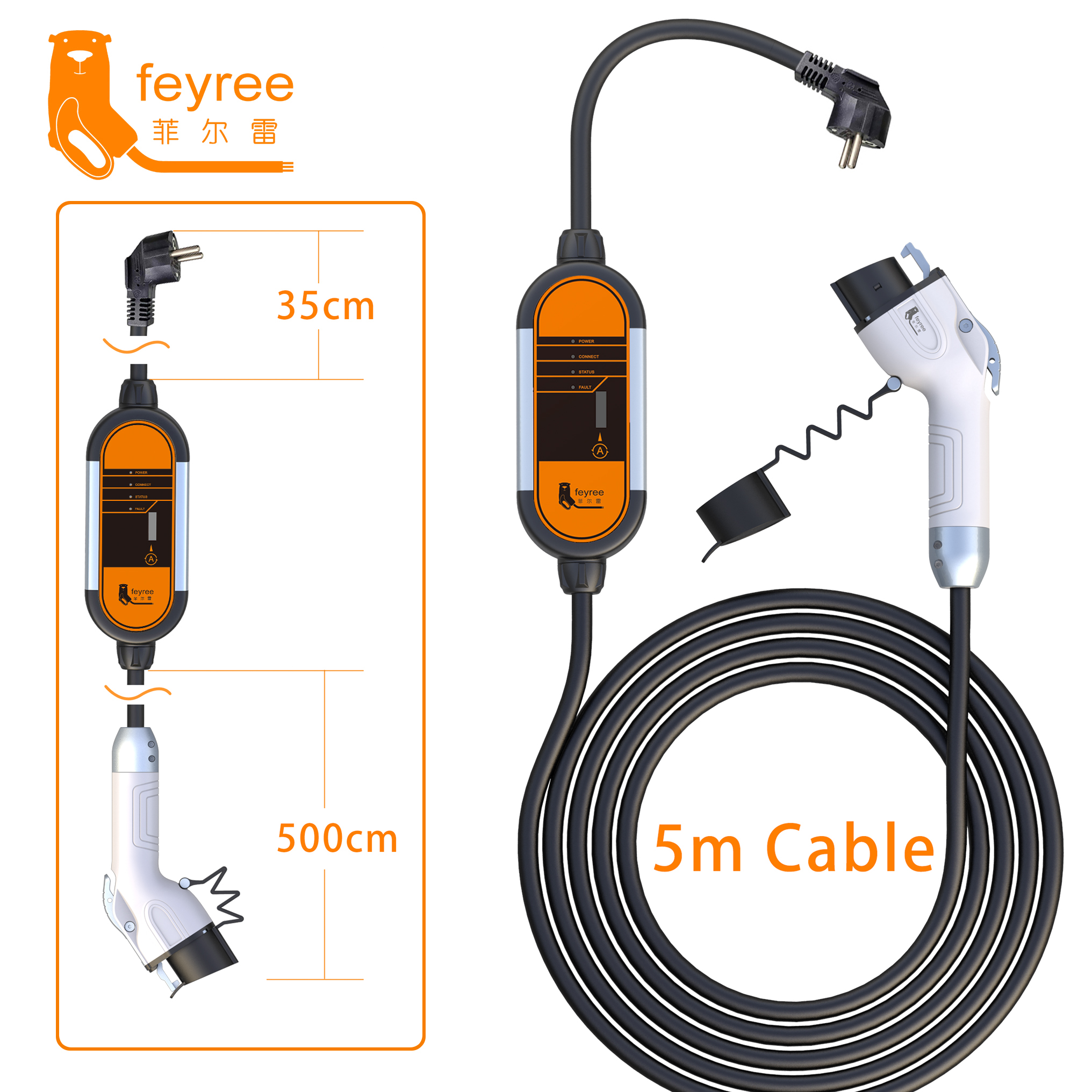 Feyree Voiture électrique Side Discharge Plug Ev Type1 16A Câble