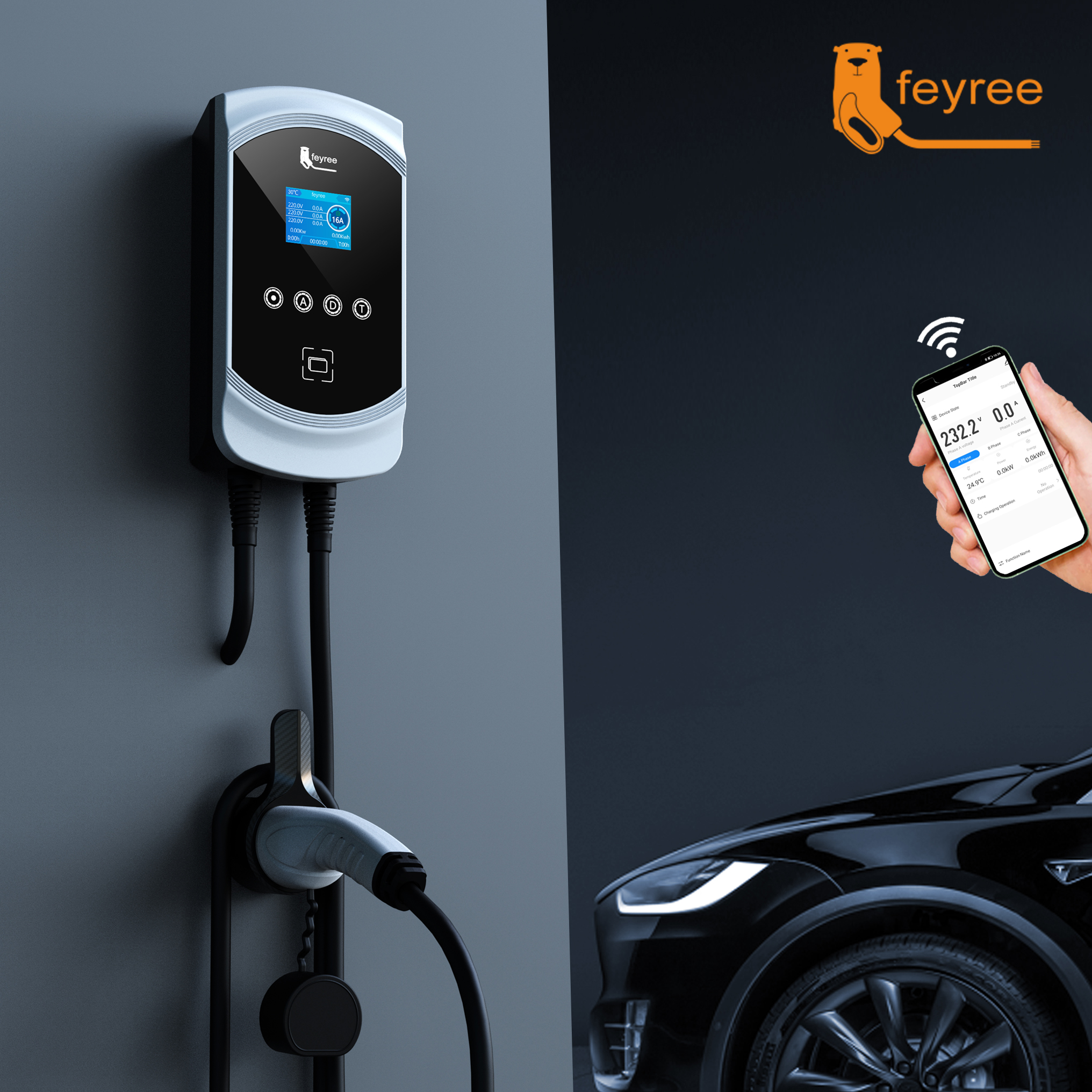 Feyree Portable Réglable Courant Alliage D'aluminium New Energy Vehicle  Type 2 Chargeur, Prise: Type 2